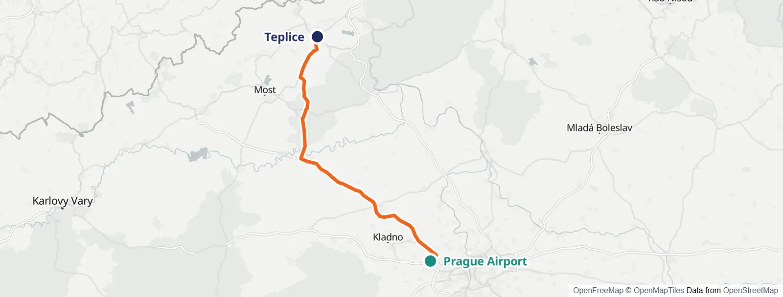Карта маршрута: Prague Airport – Teplice