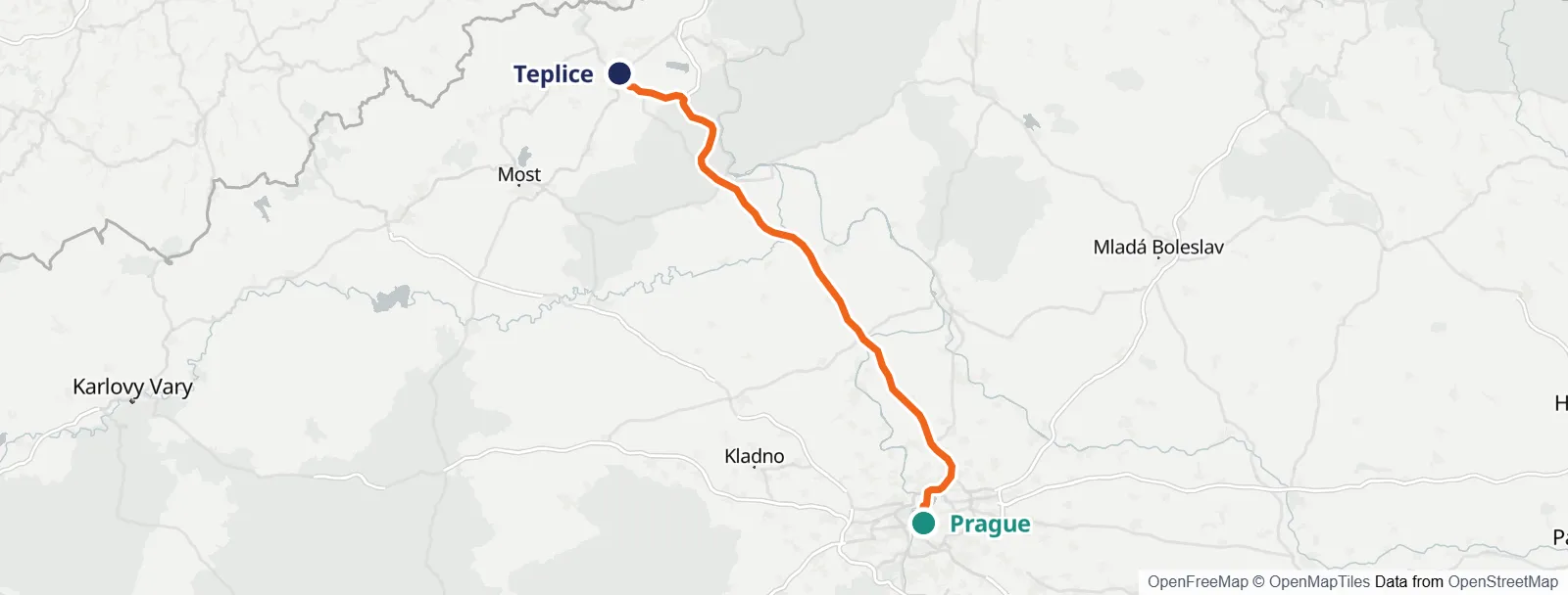Карта маршрута: Prague – Teplice
